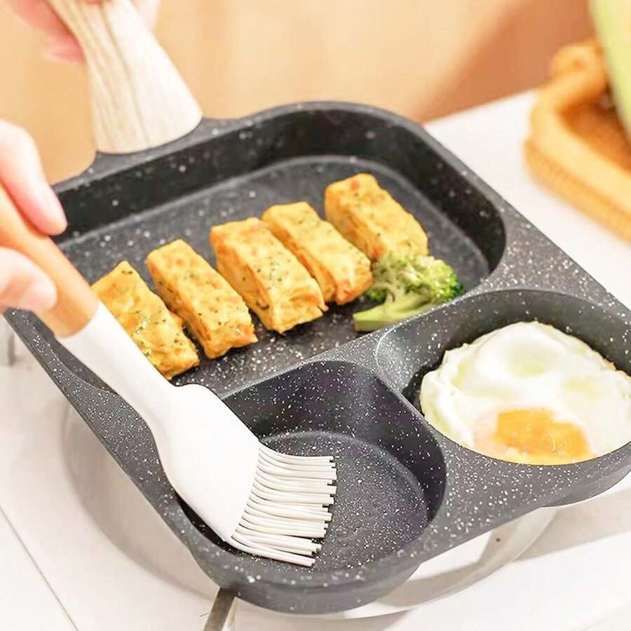 lady cooking in 2 in 1 egg pan