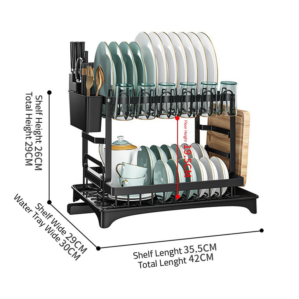 2 Tier Dish Drying Rack with Cutlery Holder, Cup Rack, Drainboard 2 Tier Dish Drying Rack with Cutlery Holder, Cup Rack, Drainboard
