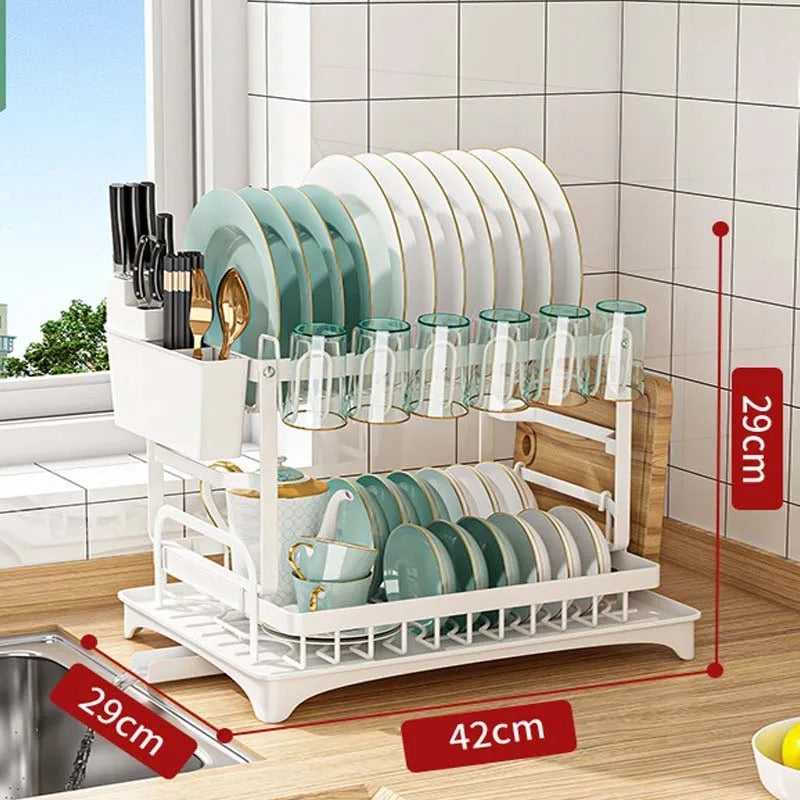 2 Tier Dish Drying Rack with Cutlery Holder, Cup Rack, Drainboard 2 Tier Dish Drying Rack with Cutlery Holder, Cup Rack, Drainboard
