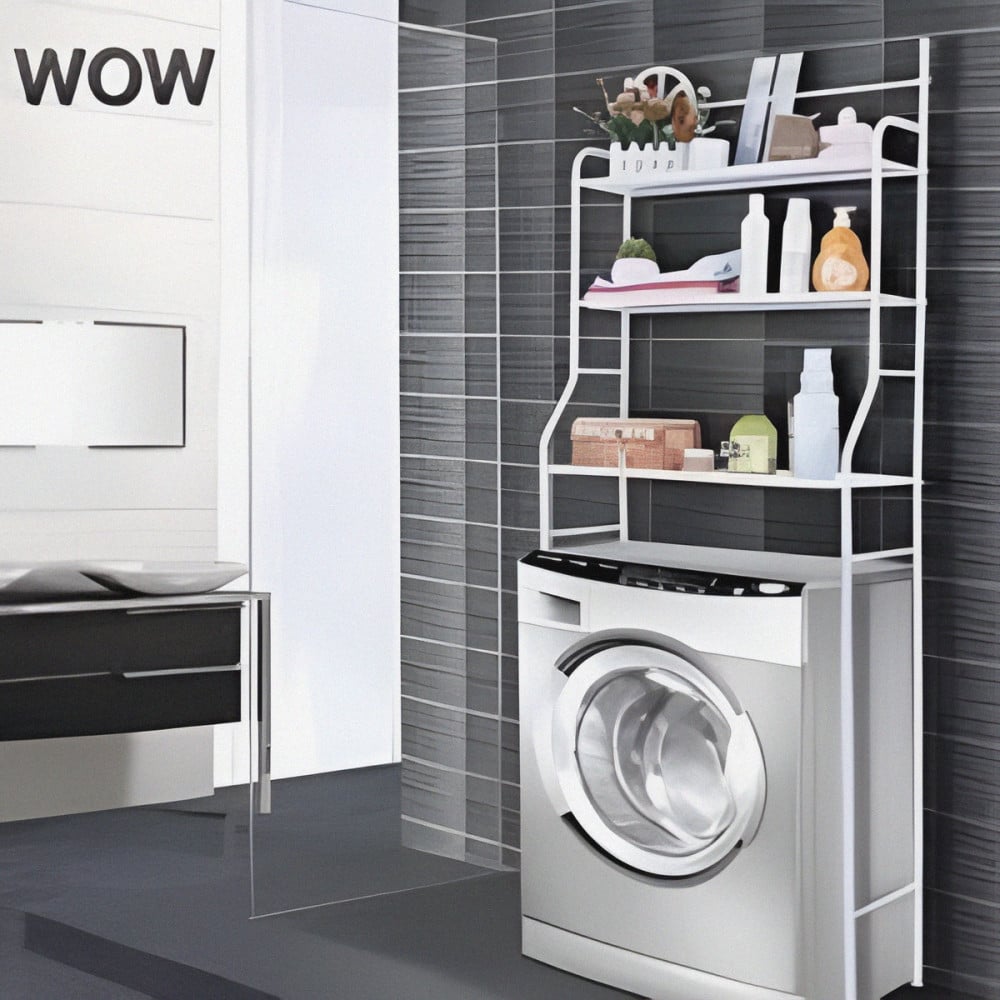 3 Layer Metal Washing Machine Storage Rack - White