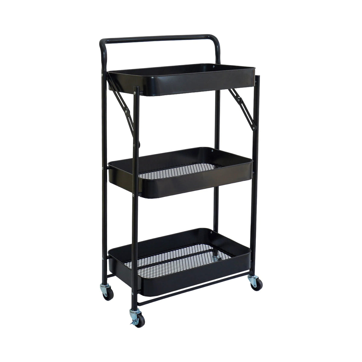 3-Tier Rolling Metal Storage Cart with three shelves on a white background