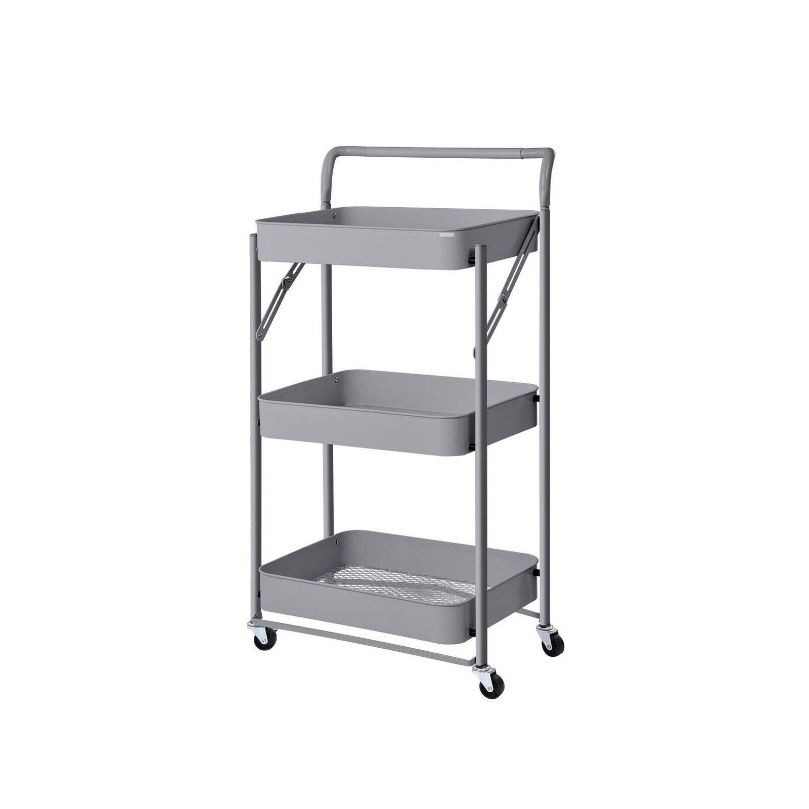 3-Tier Rolling Metal Storage Cart with three shelves on a white background