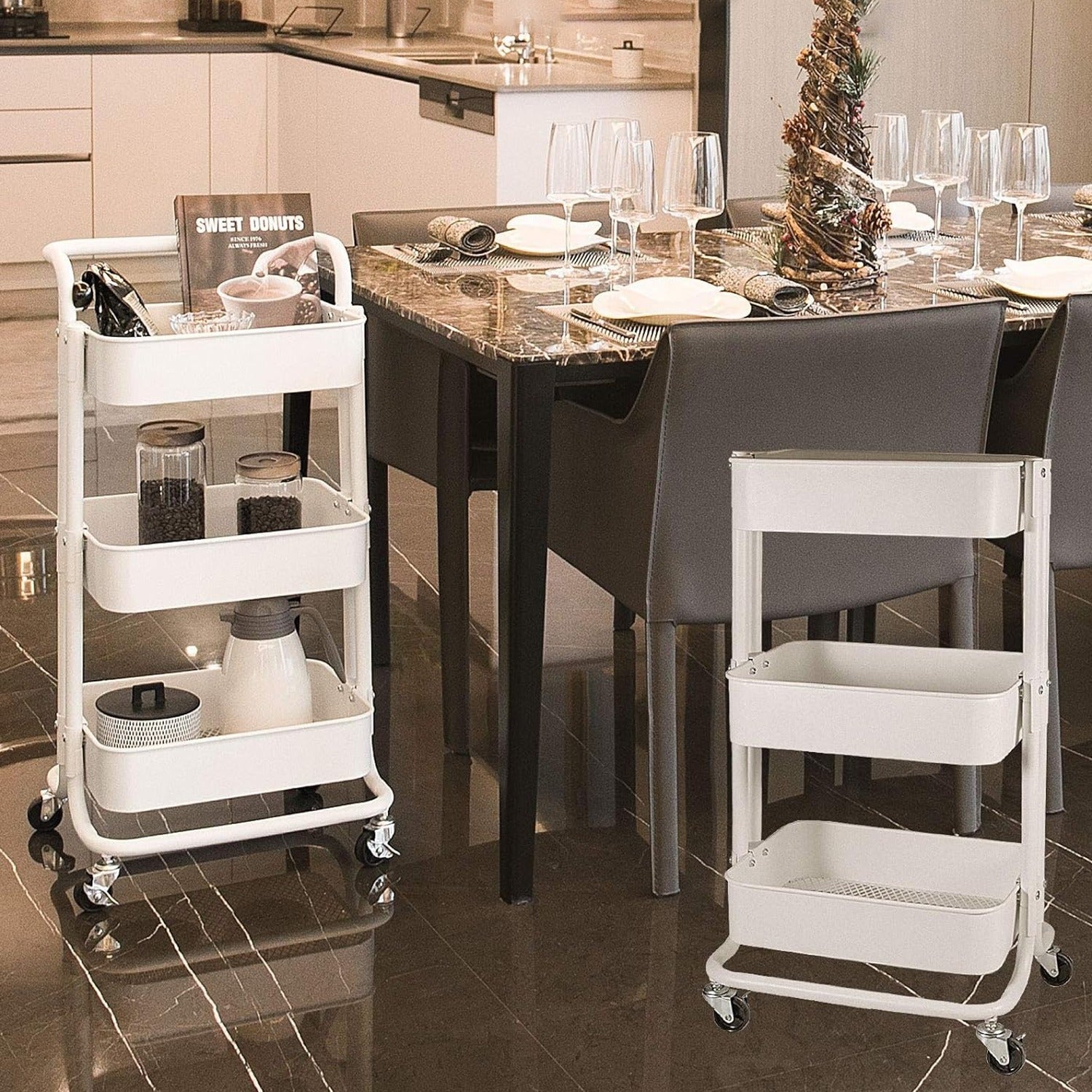 3-Tier Trolley Cart Organizer kept beisde the dining table