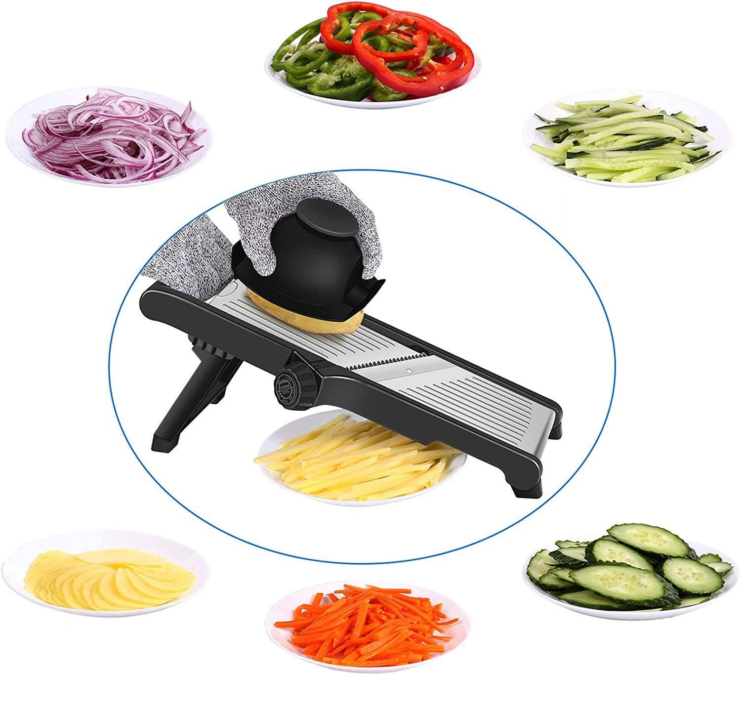 A Person is Slicing Cucumber Using 3-in-1 Adjustable Mandoline Slicer.