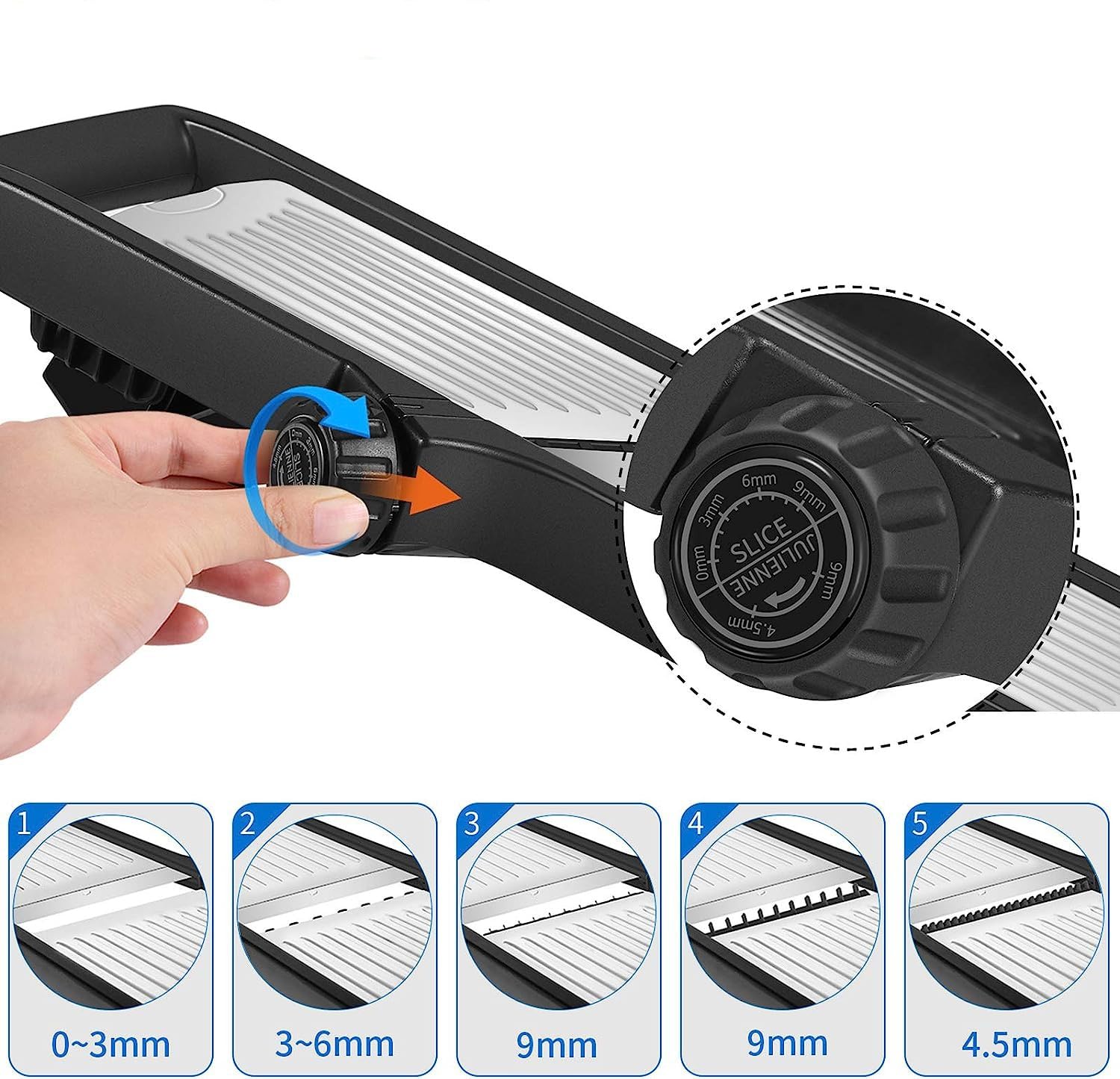 A Person is adjusting the knob of 3-in-1 Adjustable Mandoline Slicer.