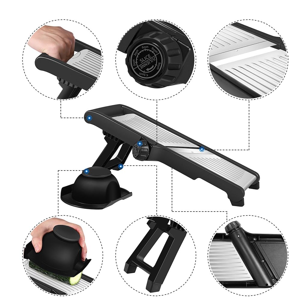 Parts Details of 3-in-1 Adjustable Mandoline Slicer.