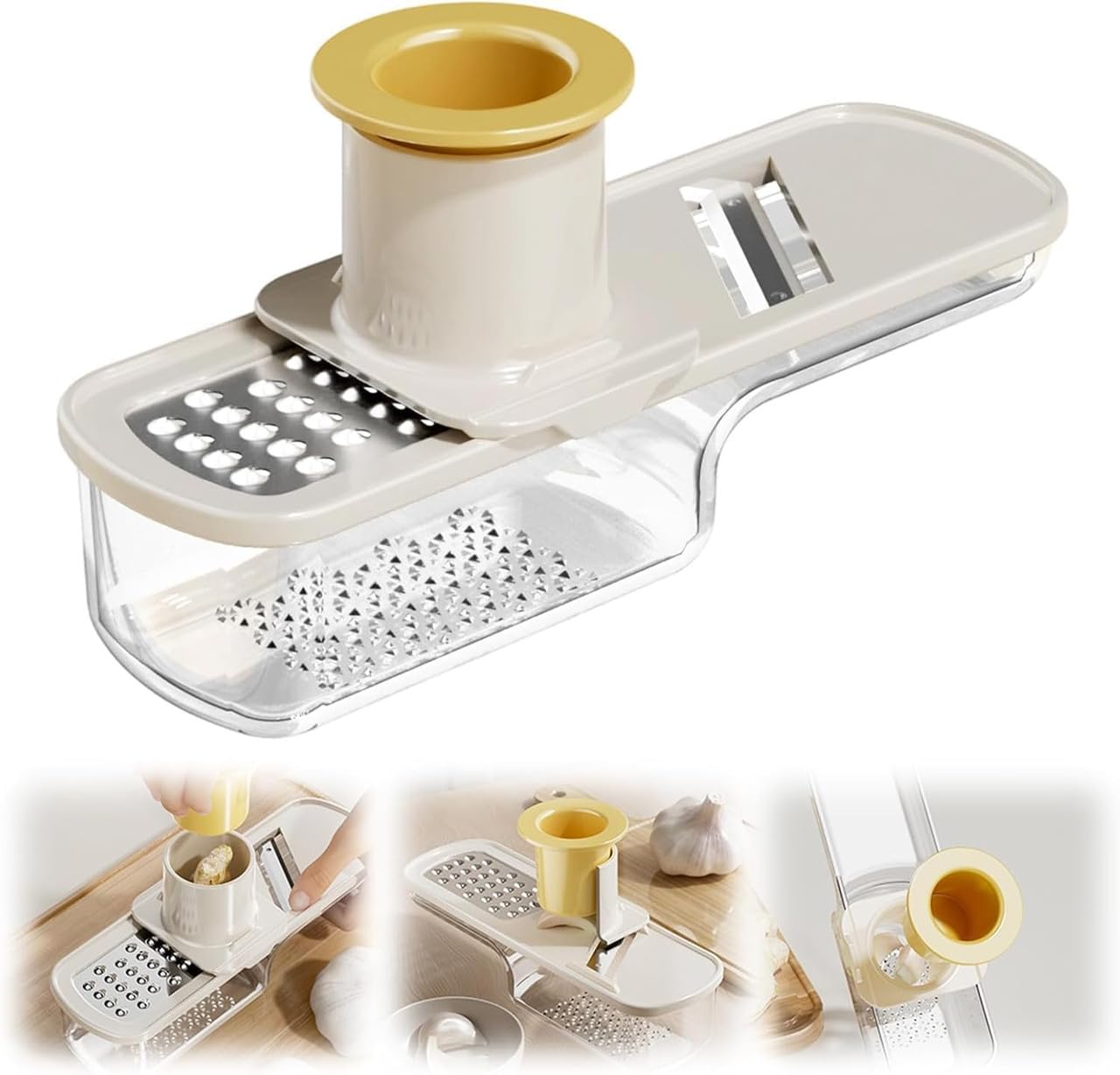 3-in-1 Triple Mini Slicers with Sliced and Grated Ginger.