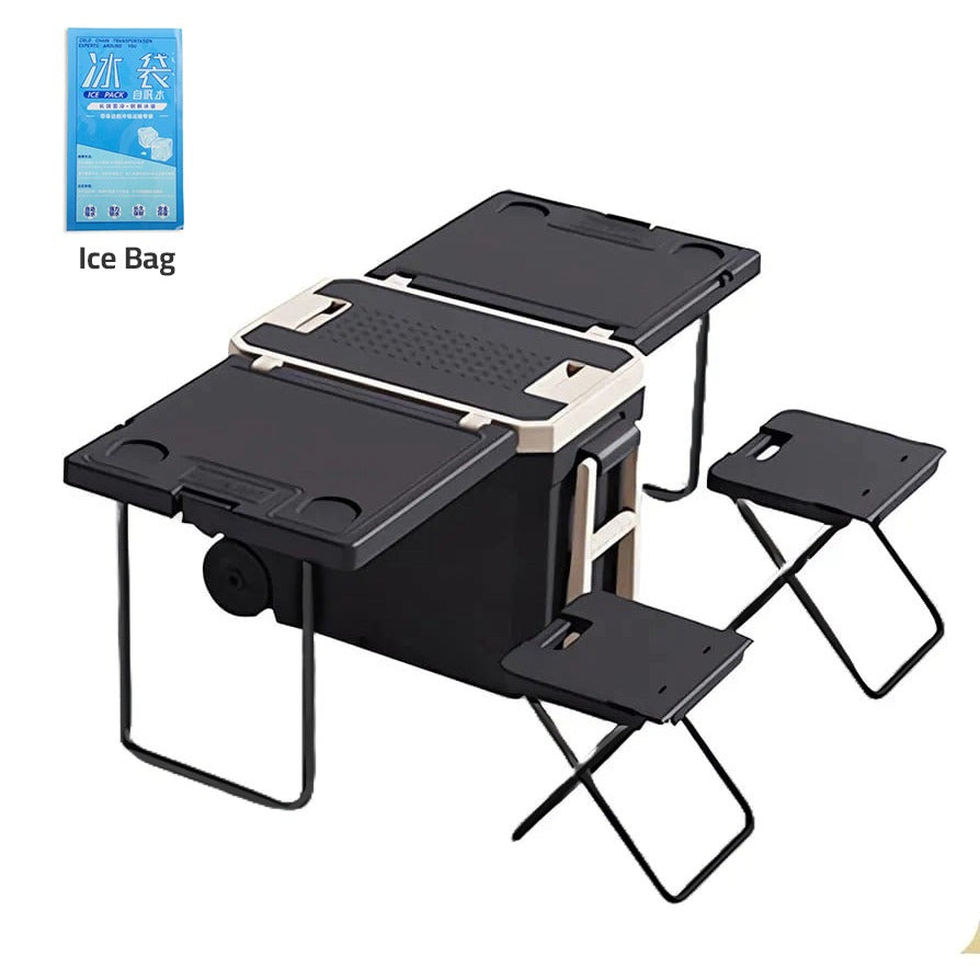 32L Cooler Box With Table And Chairs With Ice Bag.