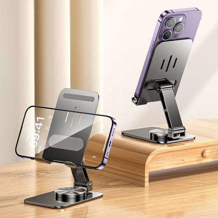 Phones Are Kept on a 360 Degree Rotating Mobile Phone/ Tablet Holder Stand.