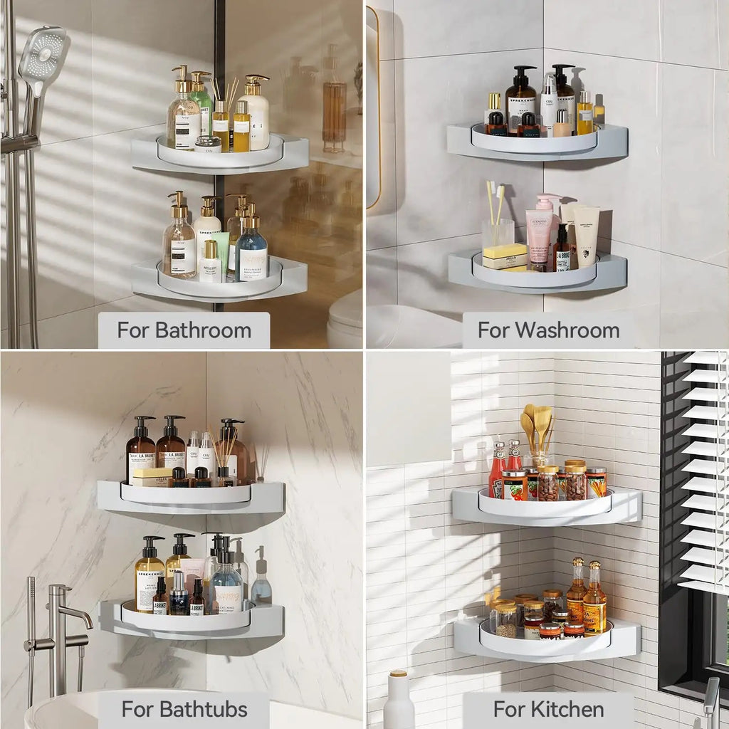 360° Rotatable Washroom and kitchen Corner Rack - Wall-Mounted Bathroo