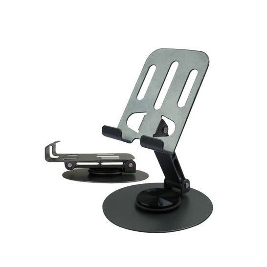 Black adjustable phone or tablet stand on a white background