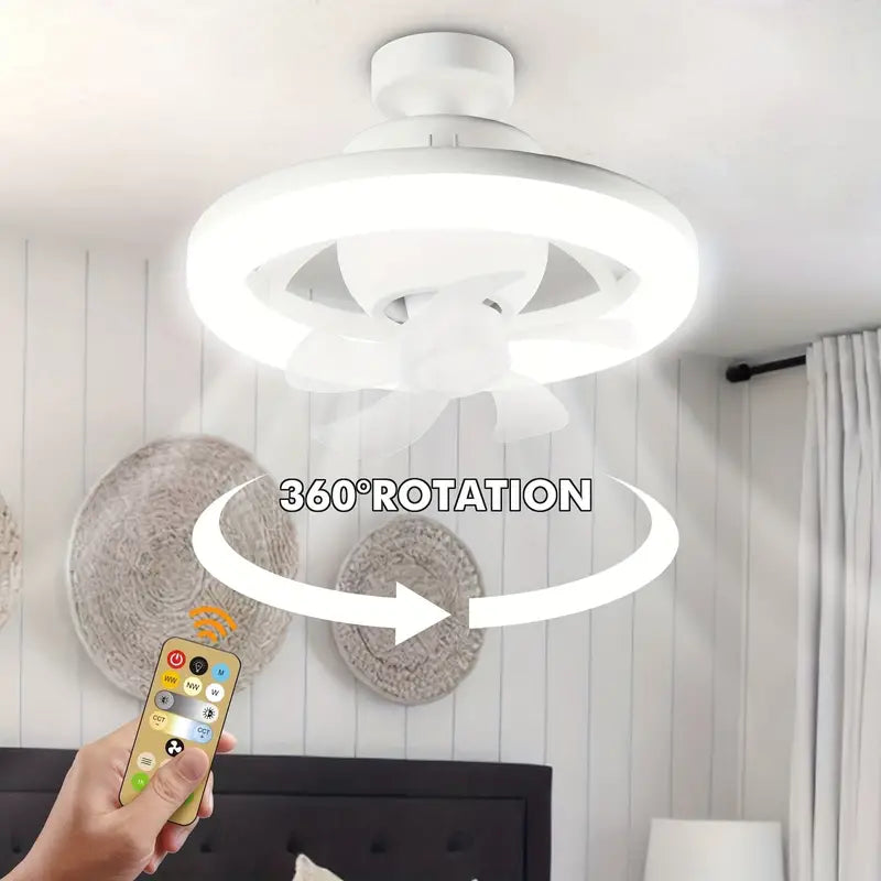 A Person is Turing On 360° Rotation LED Fan Light