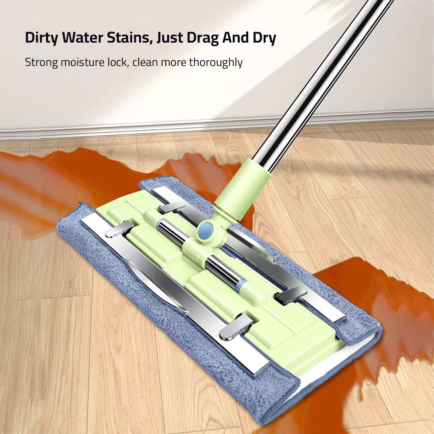 A 360° Telescopic Flat Mop is Cleaning Floor.