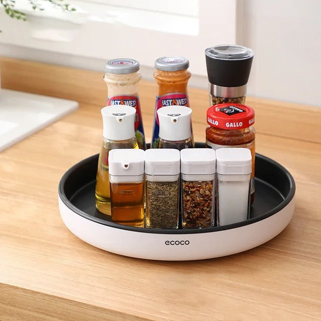 Ecoco 360° Rotating Storage Tray with items on it