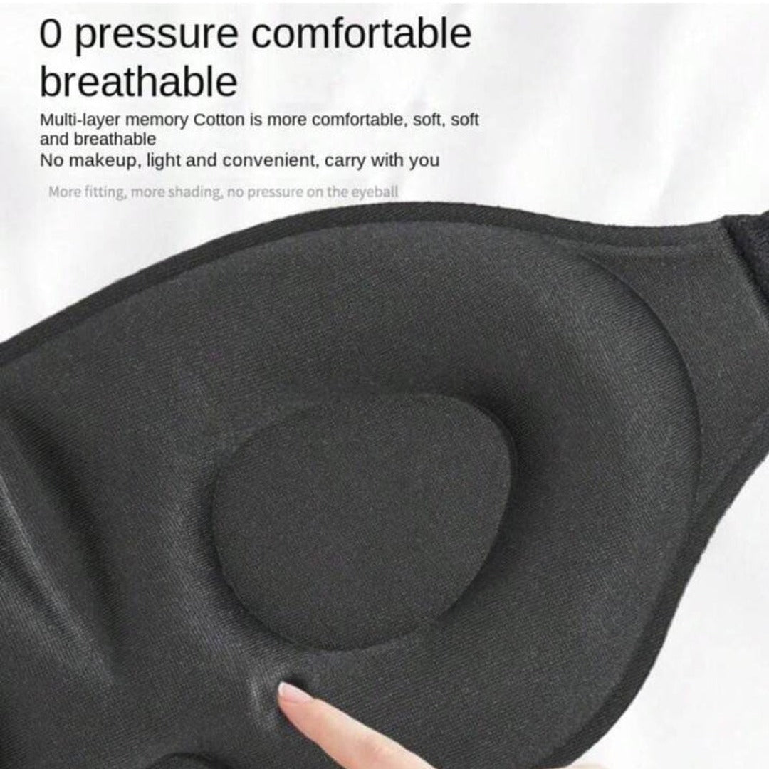 A Person is Touching The Material Of 3D Sleep Mask For Side Sleepers.