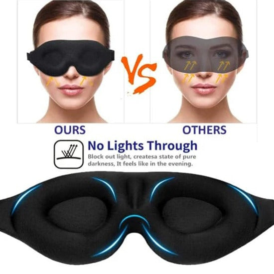 A Women is Wearing 3D Sleep Mask For Side Sleepers.