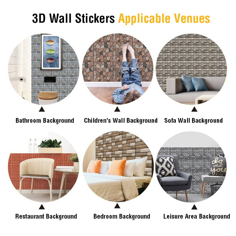 3D Wall Stickers, 10 Pcs Self- Adhesive Brick Pattern Wallpaper, Water