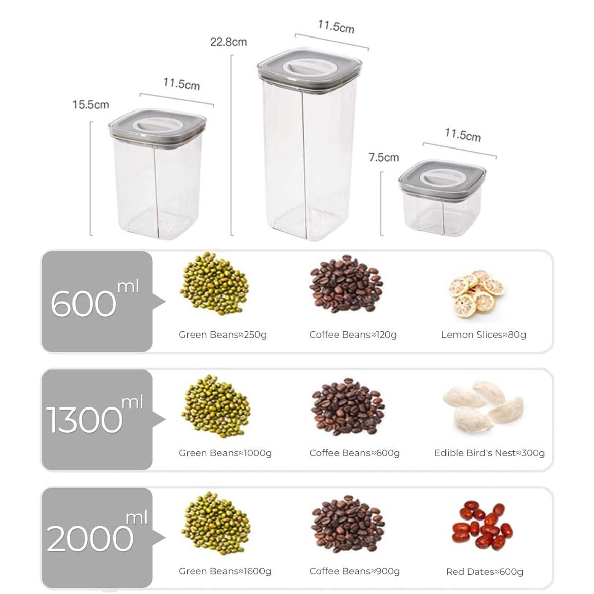 Airtight Cereal Storage Containers with its size