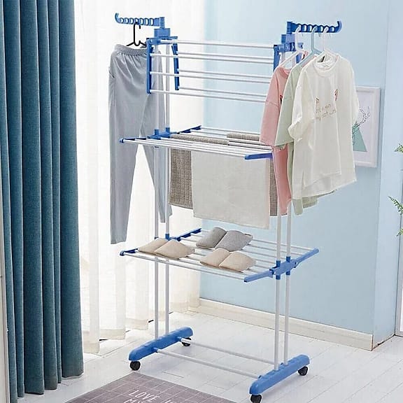 Dresses and Other Accessories are Folding 3 Layer Cloth Drying Rack Stand.