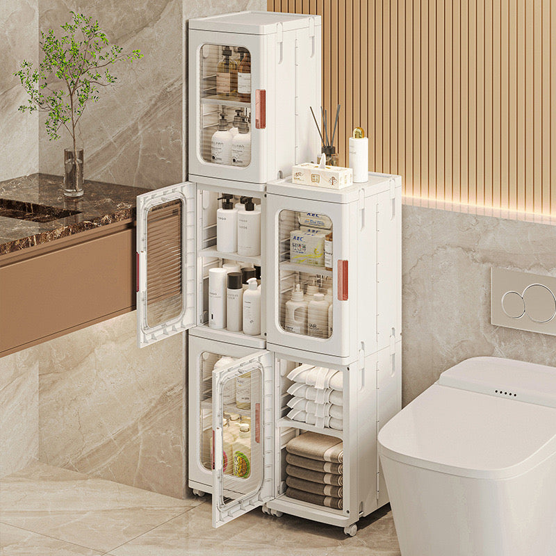 Narrow Tall Floor Storage Cabinet placed on the floor