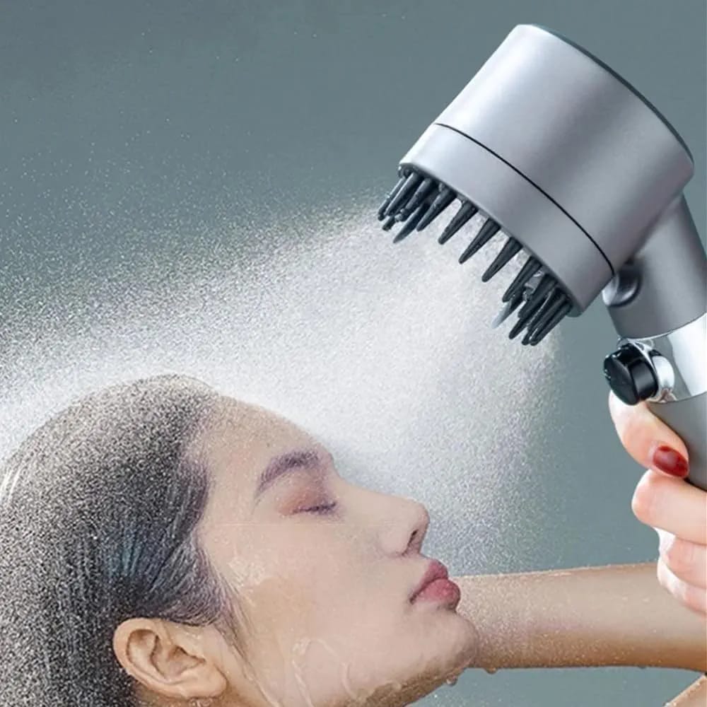 A Women is Taking Shower Using 3 Modes High Pressure Shower Head.