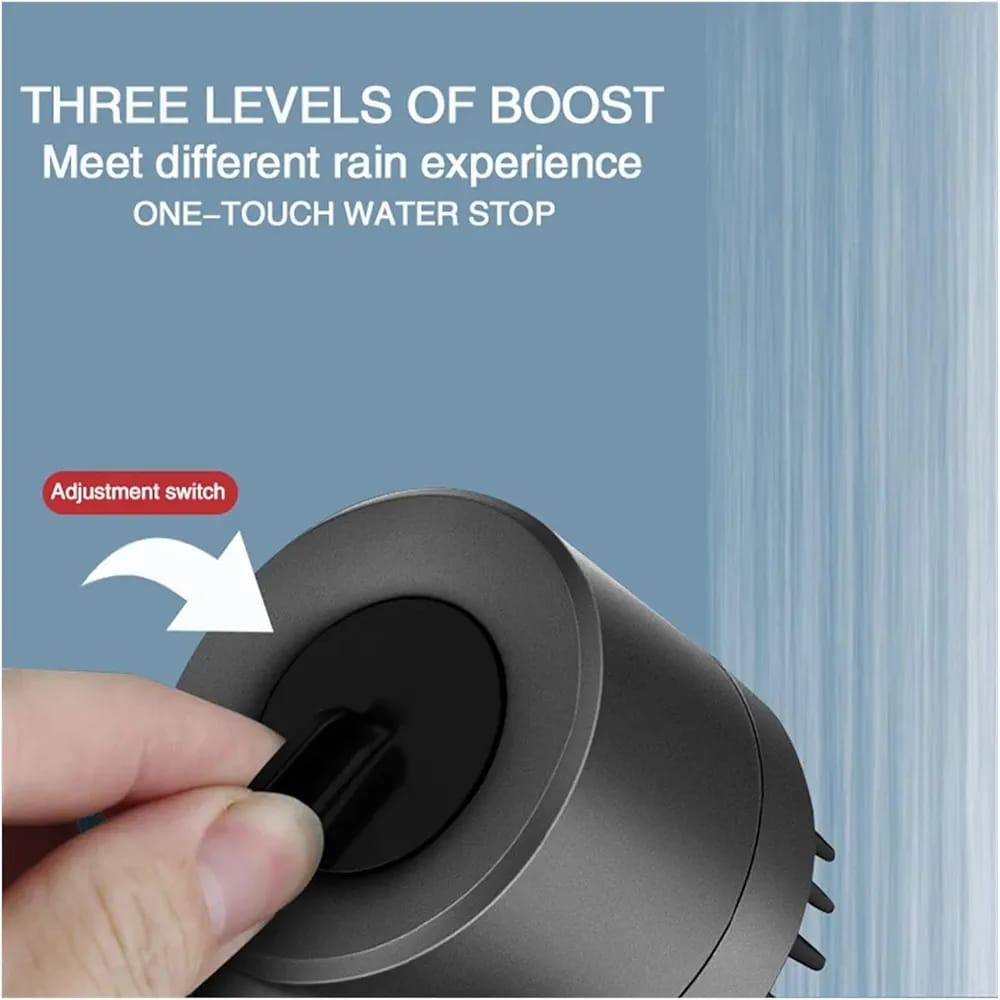 A Person is Operating 3 Modes High Pressure Shower Head.