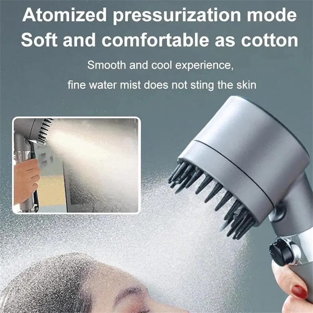 A Women Taking Shower Using 3 Modes High Pressure Shower Head.