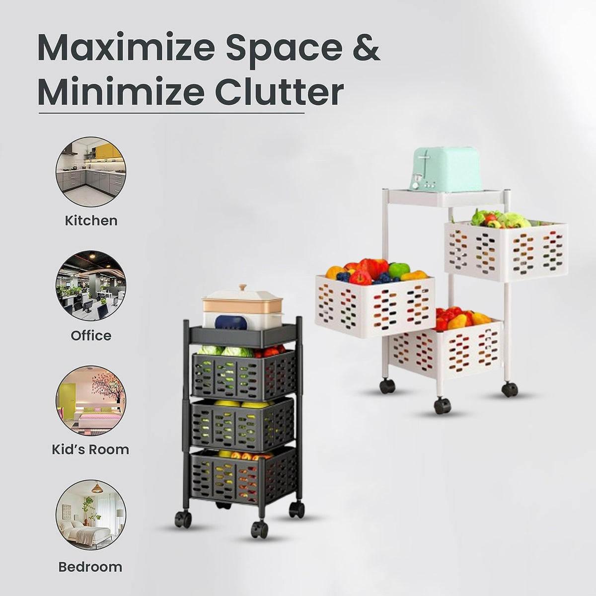 3 Tier Rotating Storage Kitchen Rack Shelf in Two Colors.