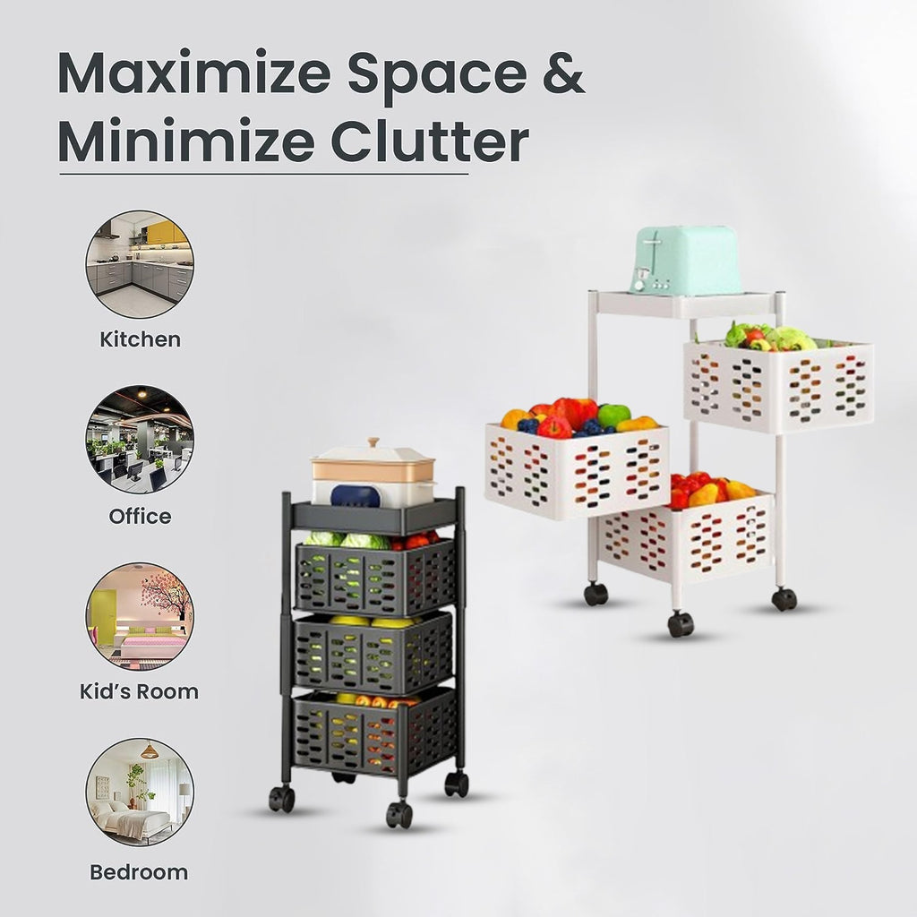 3 Tier Rotating Storage Kitchen Rack Shelf, Fruit Vegetable Organizer Utility Cart
