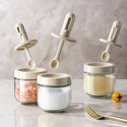 Glass Seasoning Jar With Retractable Spoon.