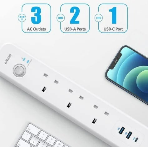 3 port outlets of Power Extended 3 USB‐C Strip