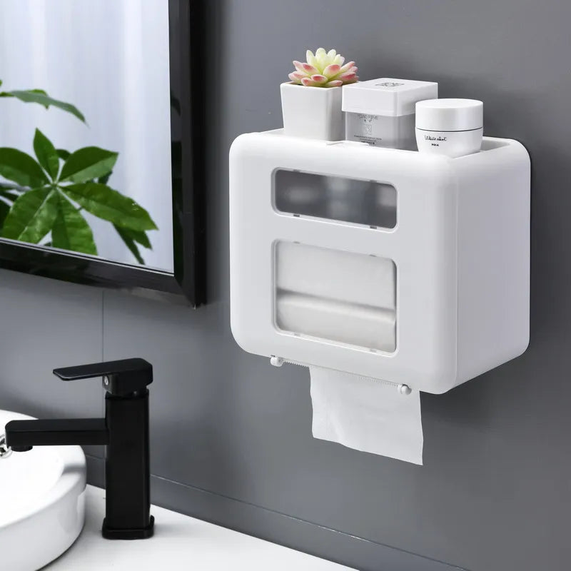 Bcloud Plastic Wall Mounted Tissue Box Toilet Paper Holder Case Organizer Bathroom Tool, Size: Small, Black