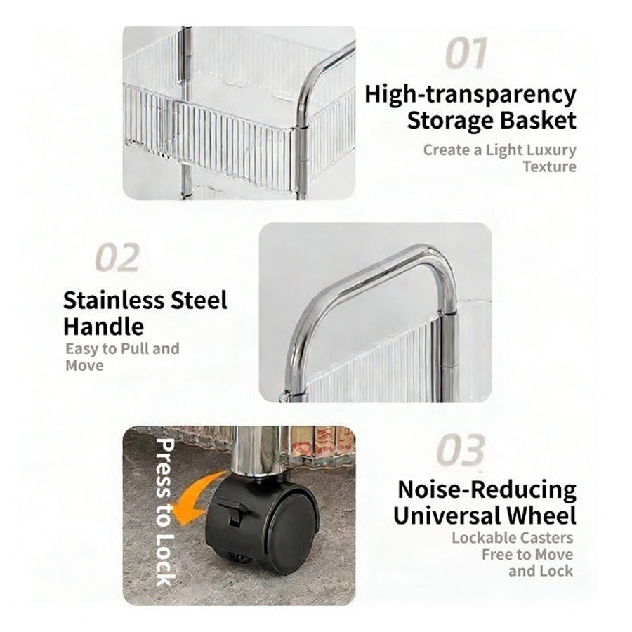 Parts Details of 4-Tier Rolling Storage Cart.
