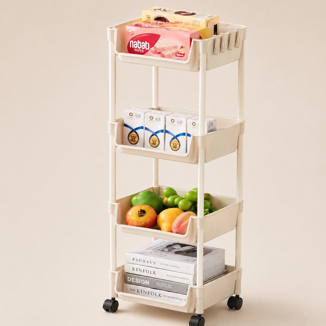 4-Tier Rolling Storage Rack Organizer is Organized with Home Essentials.