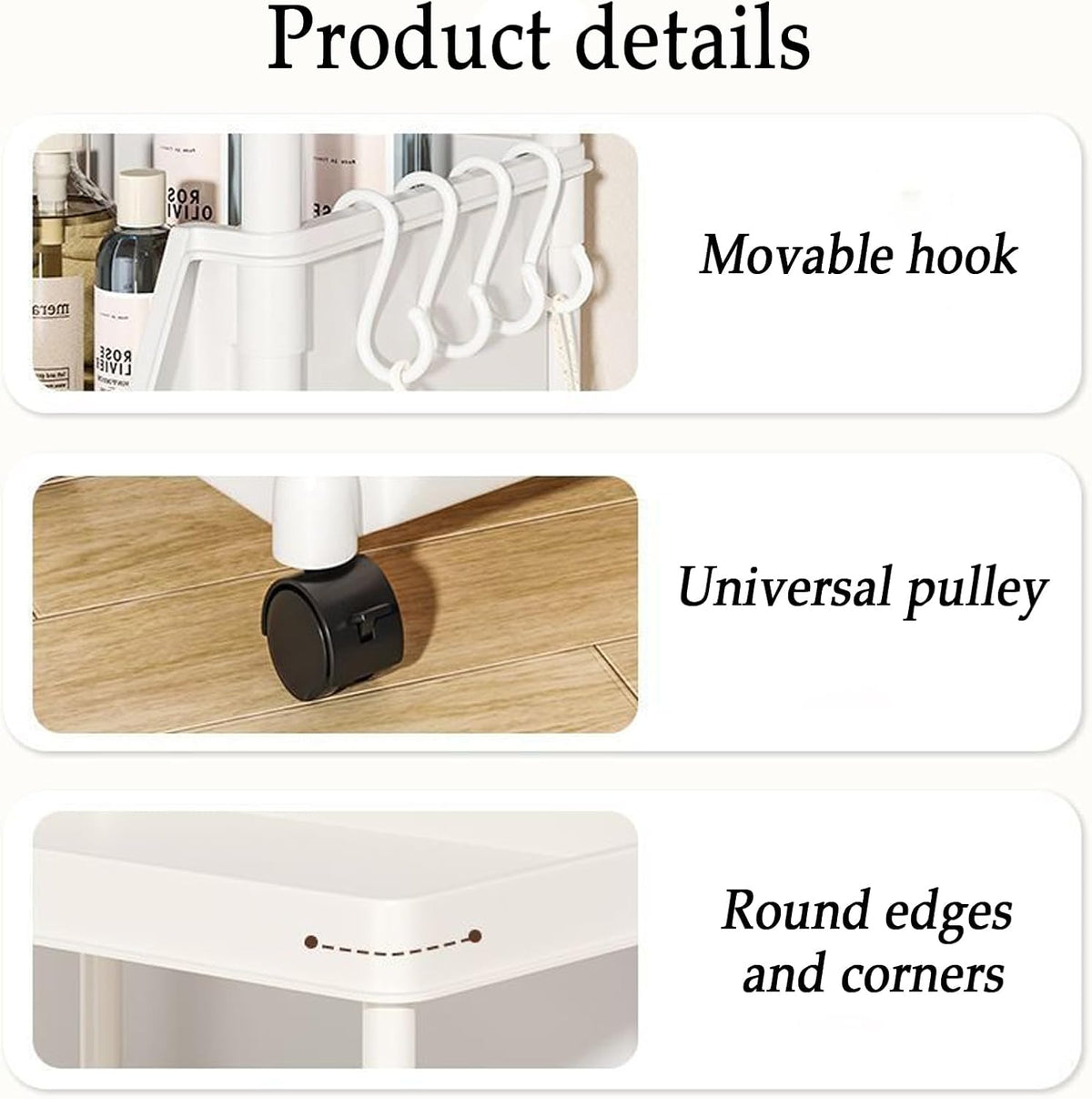 Product Details of 4-Tier Rolling Storage Rack Organizer.