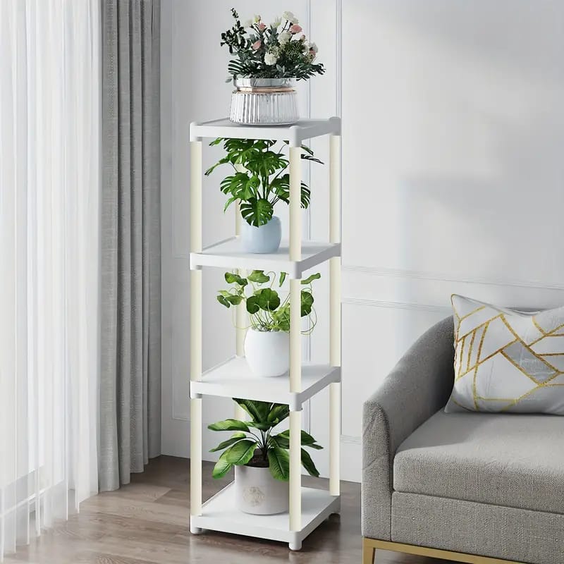 4- Tier Flower Rack Stand With Plants Are Arranged On it.