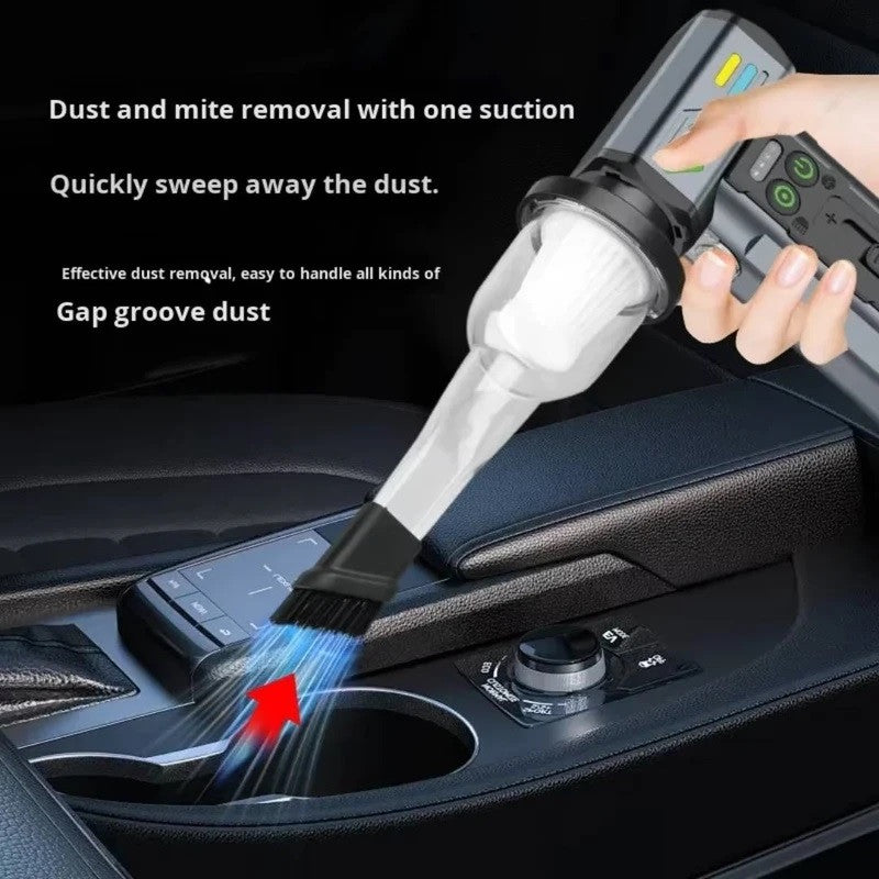 A Person is Operating 4-in-1 Cordless Handheld Vacuum Cleaner Inside a Car.