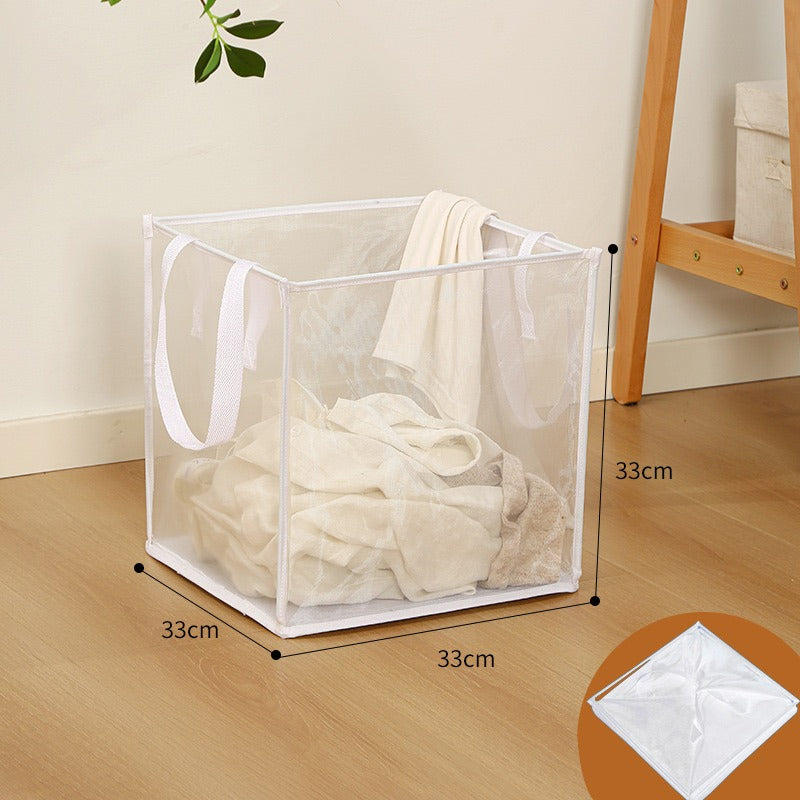Foldable laundry basket filled with clothes