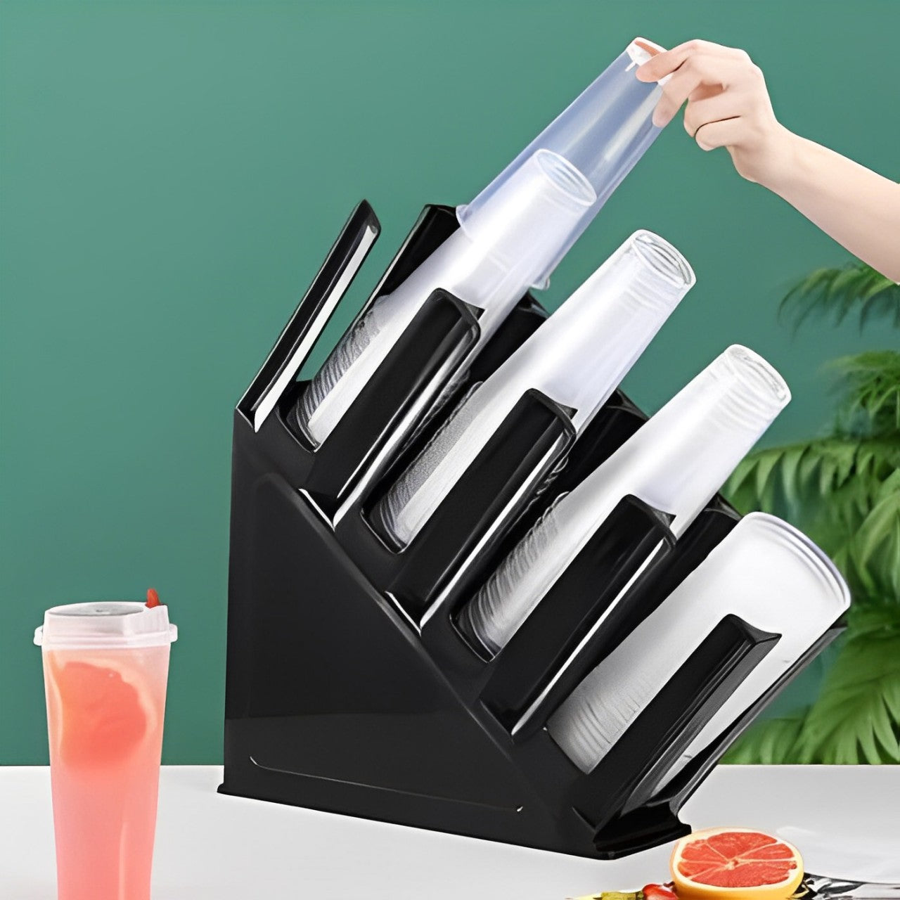 4 Compartment Cup Holder Having Disposable Paper Cup.