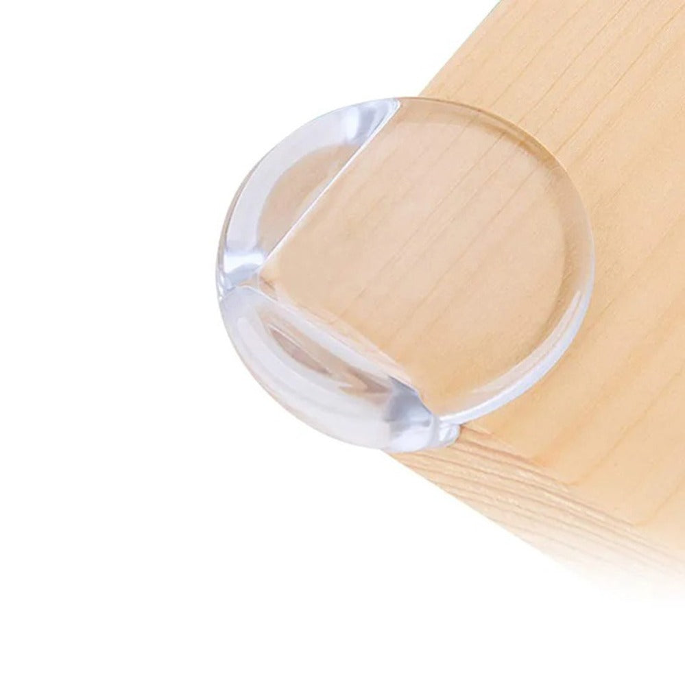 Clear corner protector on a wooden surface