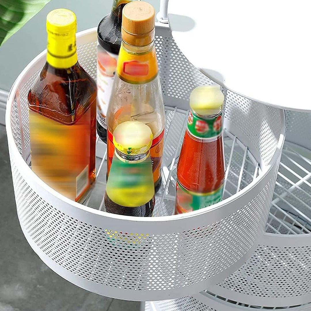 Kitchen Essentials are Placed on 4 Tier Kitchen Storage Rotatable Rack.