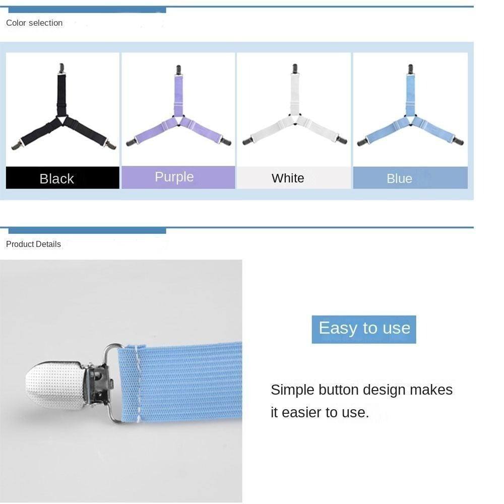 color and product section of Triangle Elastic Suspenders with Gripper Clips for Bedsheets, Mattresses