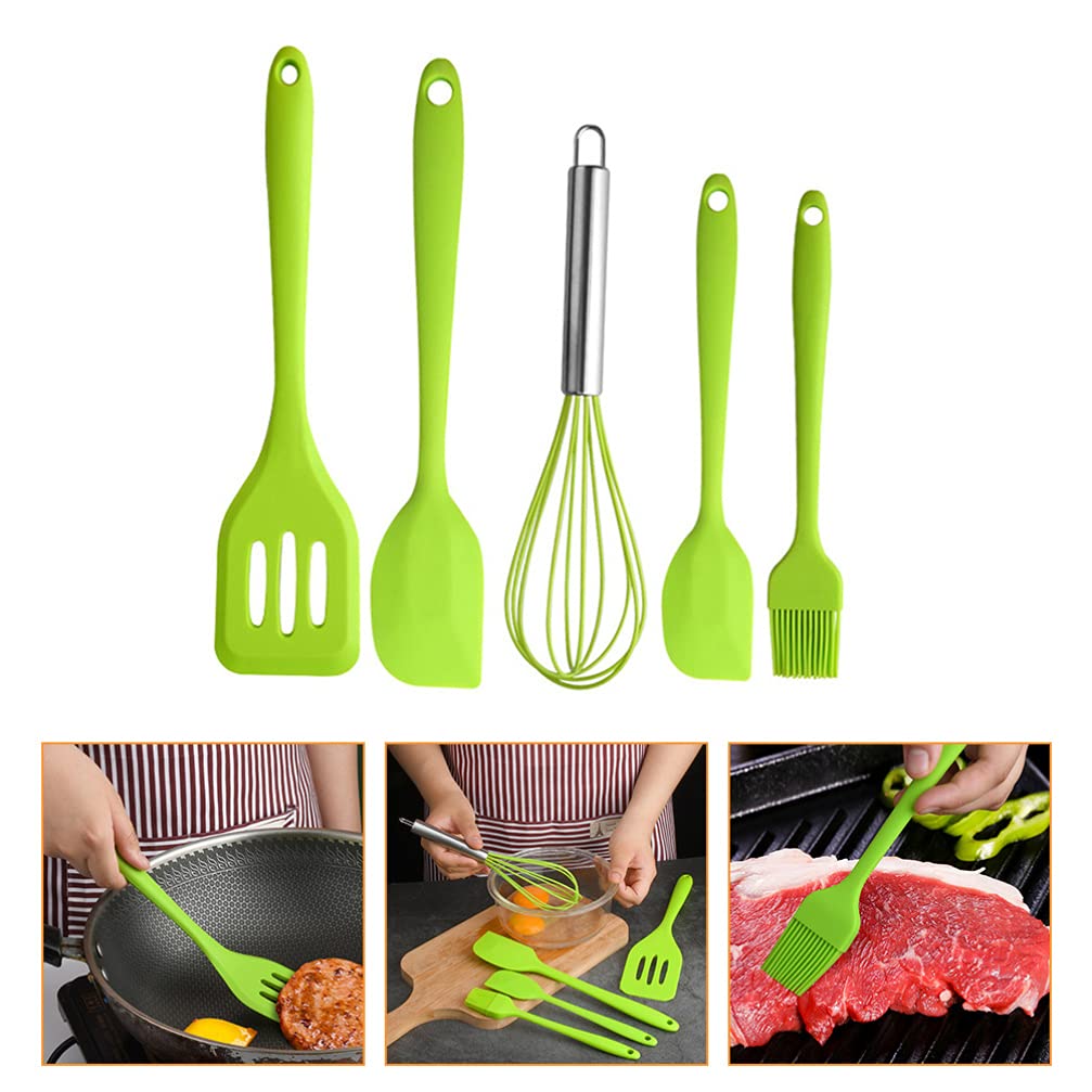 A Person is Cooking by Using 5-Piece Silicone Baking Utensil Set.