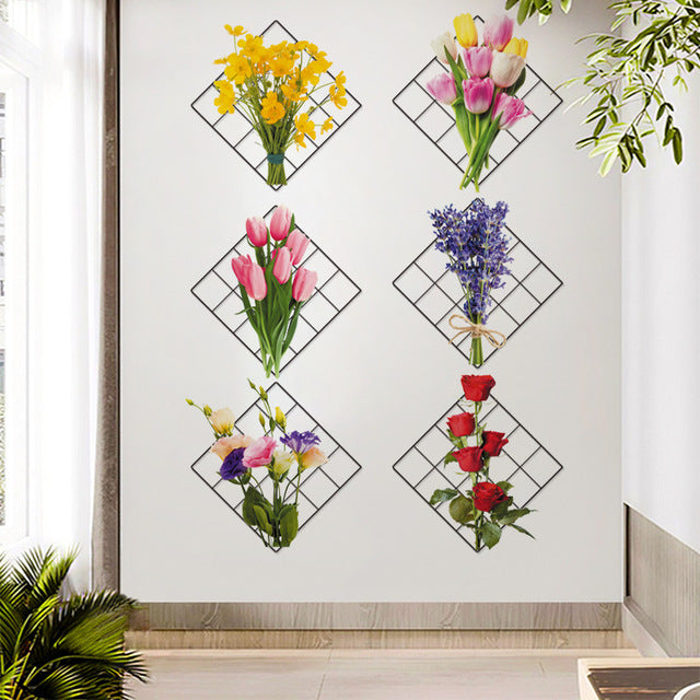 Artificial Plant Indoor Wall Art, Green Leaves Home Decor Tulip Flower Design