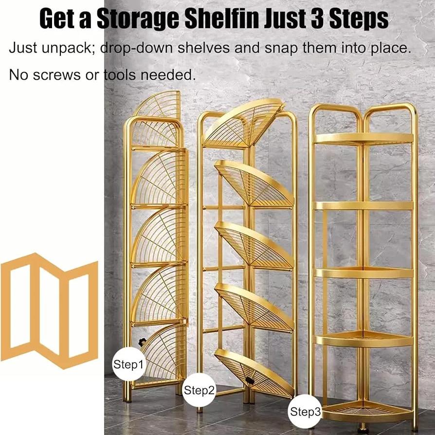 5-Tier Corner Storage Rack, Folding Shelf Stand For Bathroom, Kitchen,