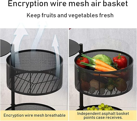 Multi- Layer Kitchen Storage Rotatable Rack, Round Basket Shelf Rack, Kitchen Fruit Vegetable Storage Organizer Cart with Wheels Multi- Layer Kitchen Storage Rotatable Rack, Round Basket Shelf Rack, Kitchen Fruit Vegetable Storage Organizer Cart with Wheels