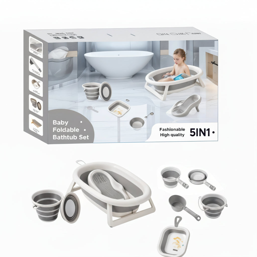 A 5-in-1  Baby Foldable Bathtub Set.