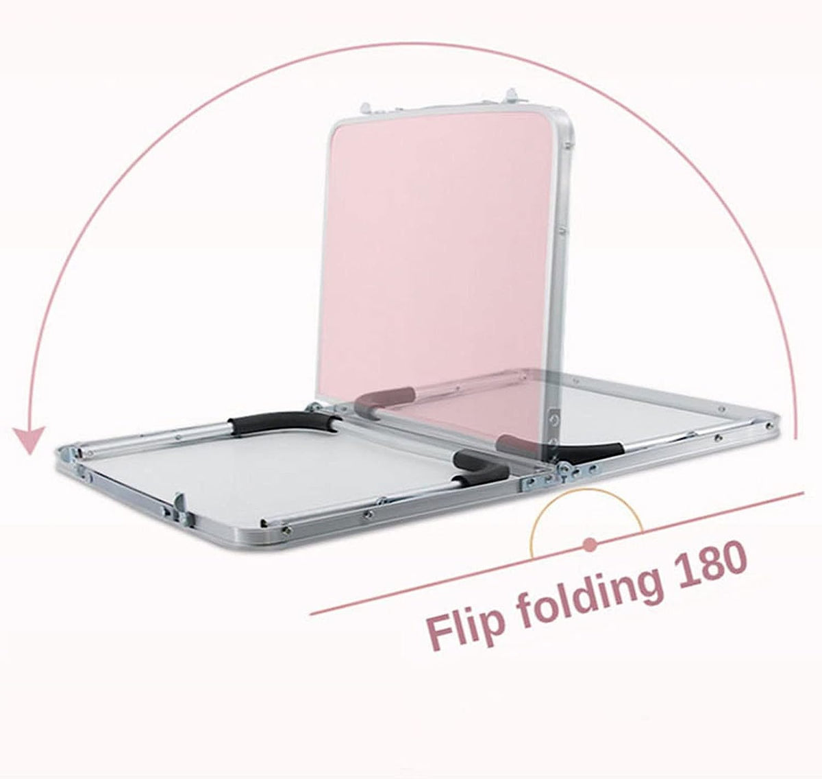 The portable folding mini table flips, folding 180 degrees
