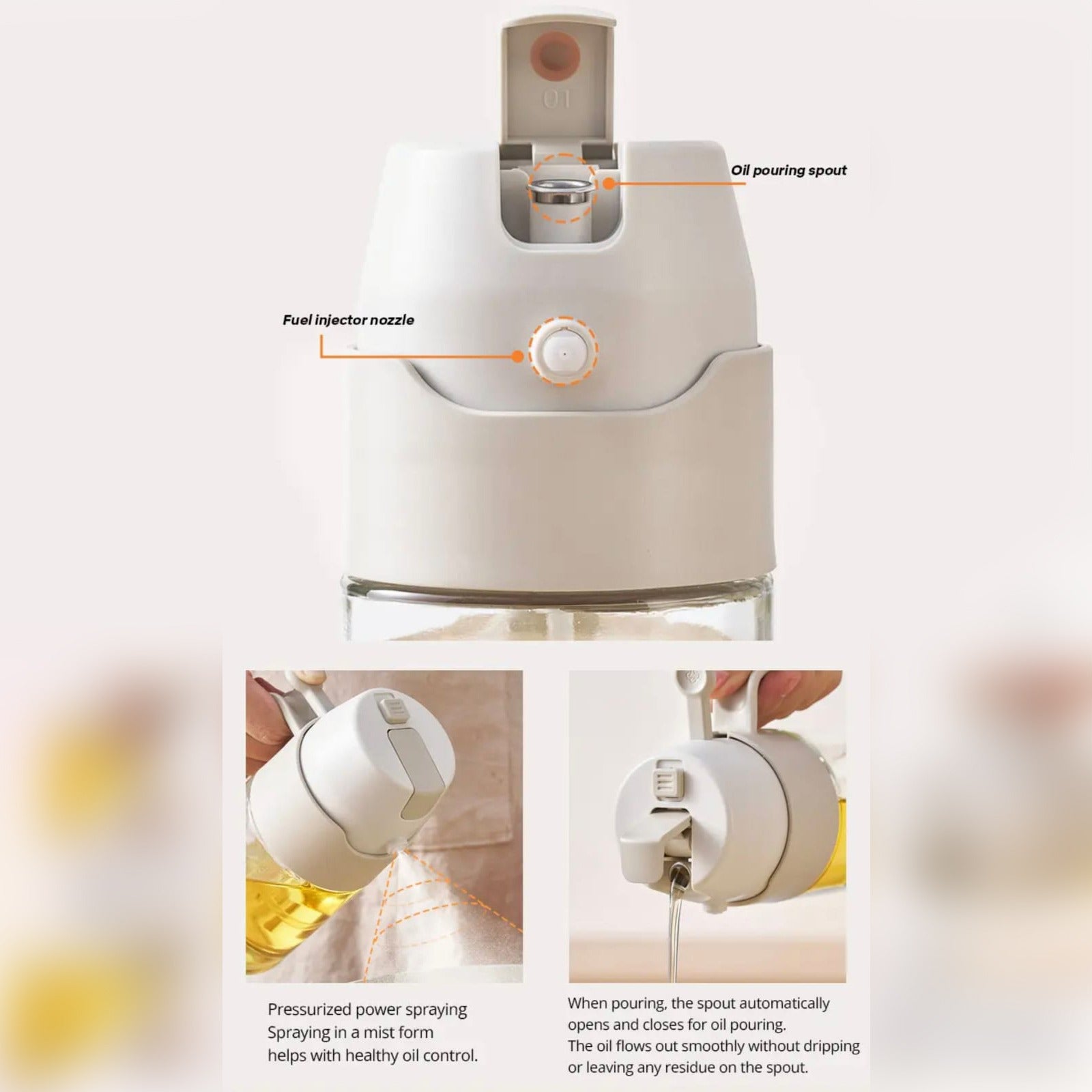 Parts Details of 550ml Oil Dispenser Spray Bottle.