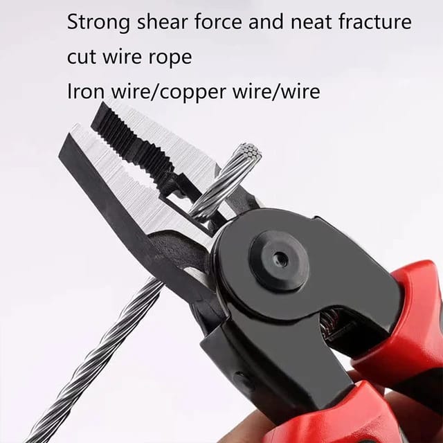 A Person is Using 5 In 1 Multifunctional Plier Tool Set to Cut Rod.